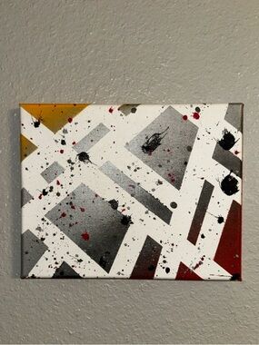Modern Geometric Abstract - Original Art 8x10 Mixed Media Canvas Painting Signed